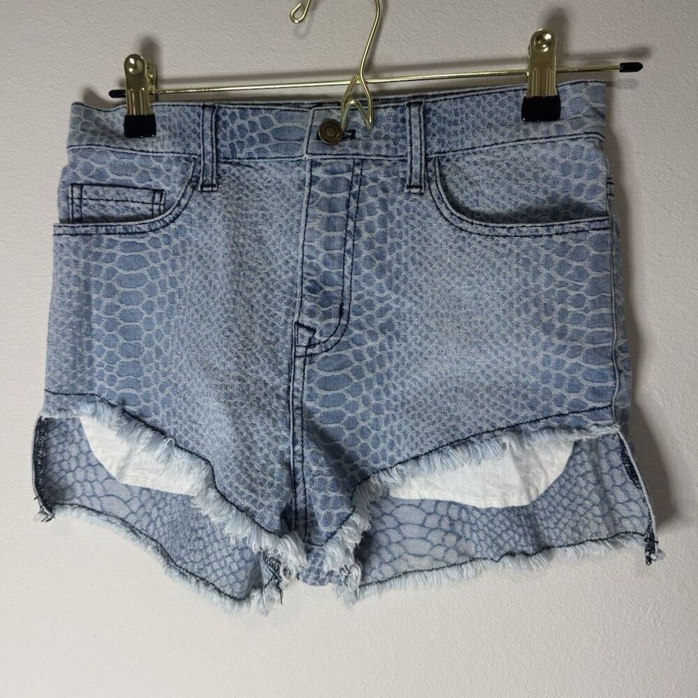 Pistola Women’s Blue Animal Print Denim Cut Off Shorts Frayed Hem Waist 23